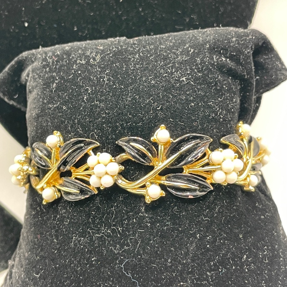 Coro Vintage RARE Black Enamel White Bead Parure Necklace Earrings Bracelet Set - Picture 16 of 16
